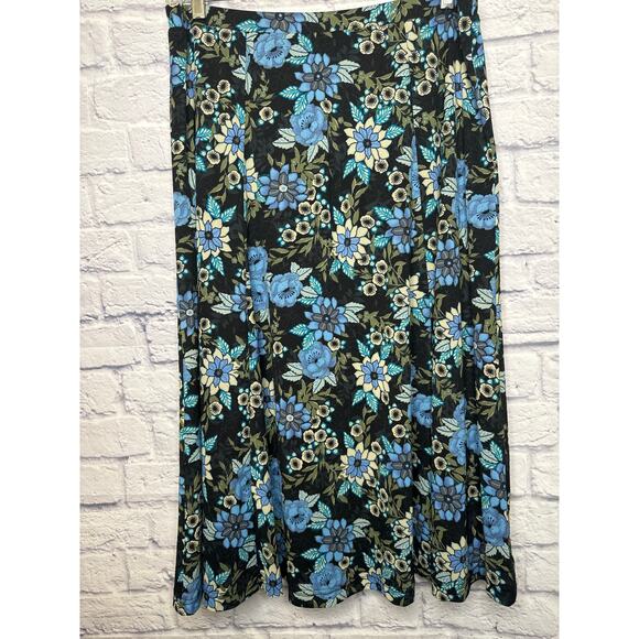 Sag Harbor Woman Vntg Blue Floral Short Sleeve Midi Skirt 2 Pc Set SZ L /XL NWOT - Picture 4 of 5